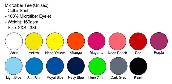 Microfiber Collar Unisex Color Chart
