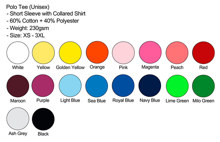 Polo Unisex Color Chart